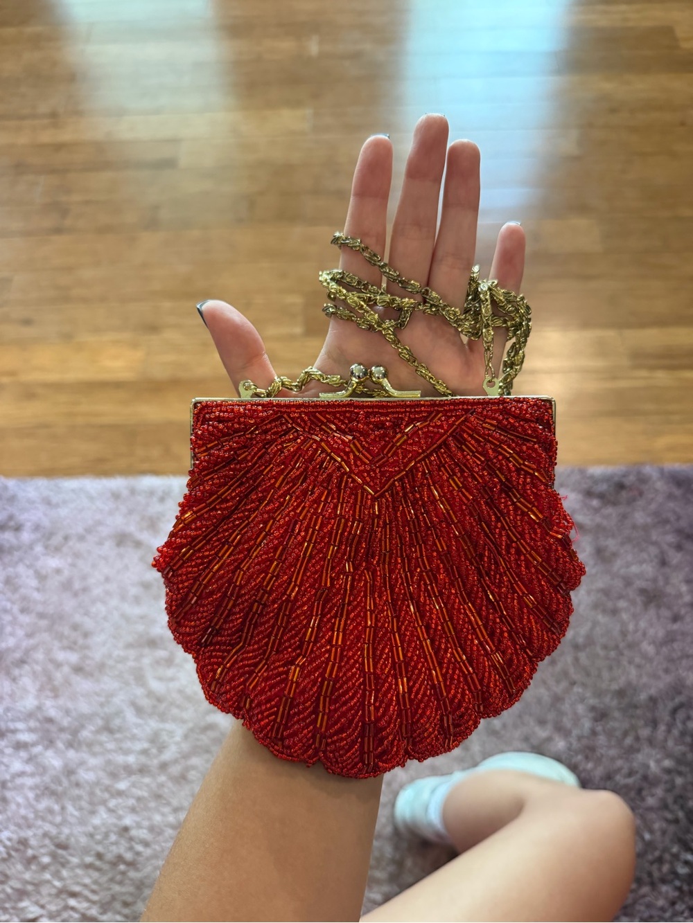 Vintage Red Beaded Shell Clutch | 60s Evening Bag